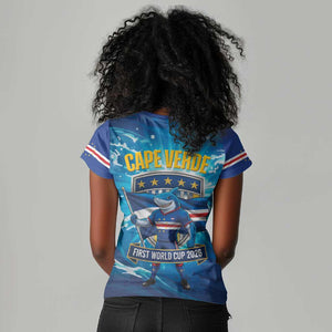 Blue Shark Cape Verde Football Women V-Neck T-Shirt First World Cup 2026 - African Pride