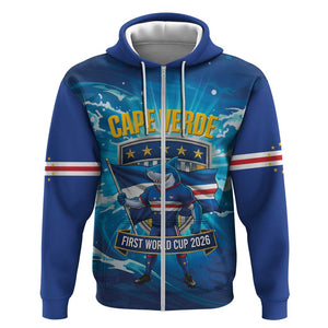 Blue Shark Cape Verde Football Zip Hoodie First World Cup 2026 - African Pride