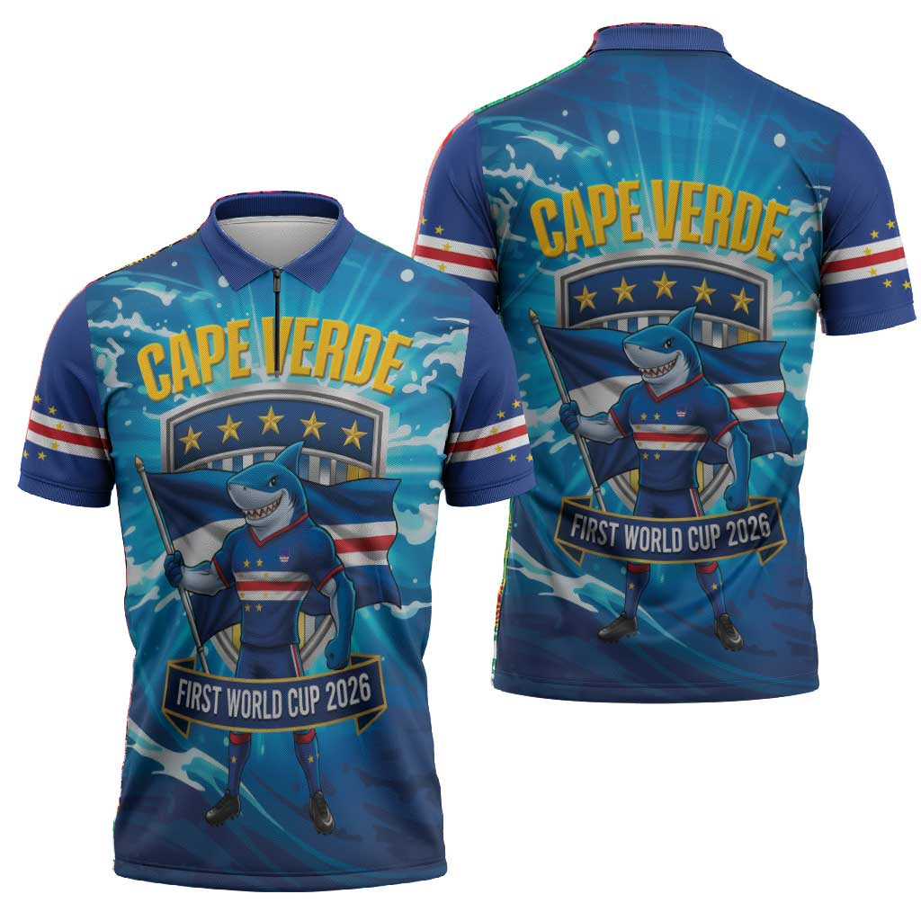 Blue Shark Cape Verde Football Zipper Polo Shirt First World Cup 2026