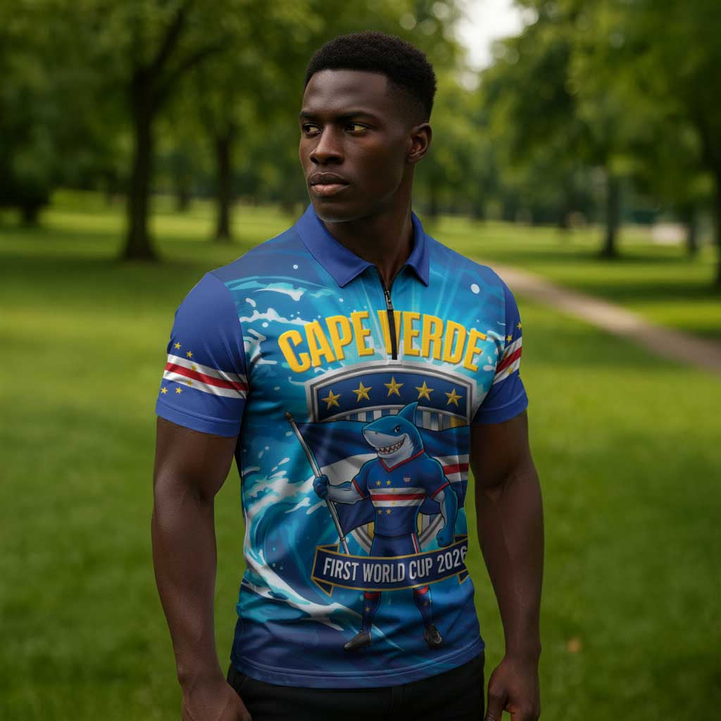 Blue Shark Cape Verde Football Zipper Polo Shirt First World Cup 2026