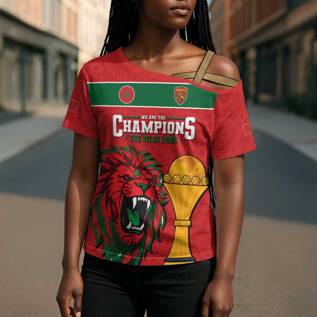 Morocco Champions Football Custom Cross Shoulder Shirt Atlas Lions Rise