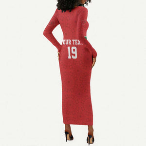 Morocco Champions Football Custom Long Sleeve Bodycon Dress Atlas Lions Rise