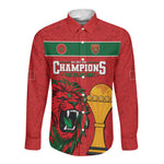 Morocco Champions Football Custom Long Sleeve Button Shirt Atlas Lions Rise