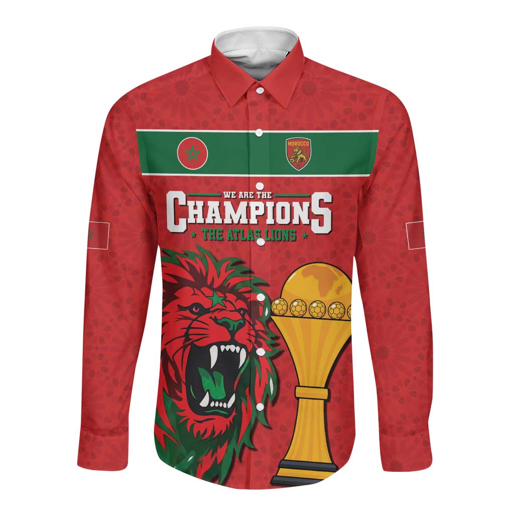 Morocco Champions Football Custom Long Sleeve Button Shirt Atlas Lions Rise