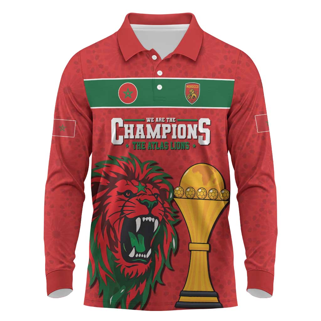 Morocco Champions Football Custom Long Sleeve Polo Shirt Atlas Lions Rise