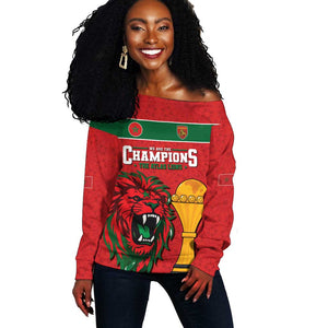 Morocco Champions Football Custom Off Shoulder Sweater Atlas Lions Rise