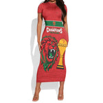 Morocco Champions Football Custom Short Sleeve Bodycon Dress Atlas Lions Rise