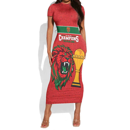 Morocco Champions Football Custom Short Sleeve Bodycon Dress Atlas Lions Rise