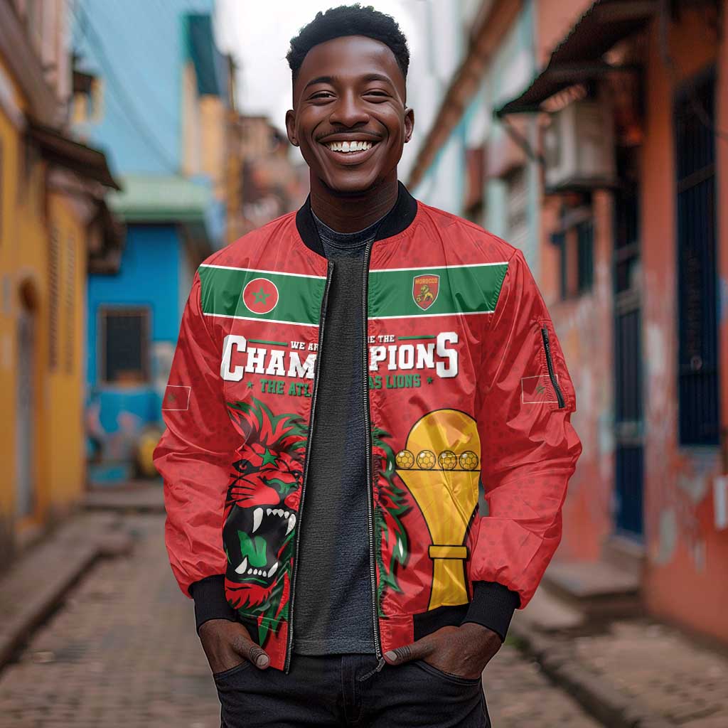 Morocco Champions Football Custom Sleeve Zip Bomber Jacket Atlas Lions Rise