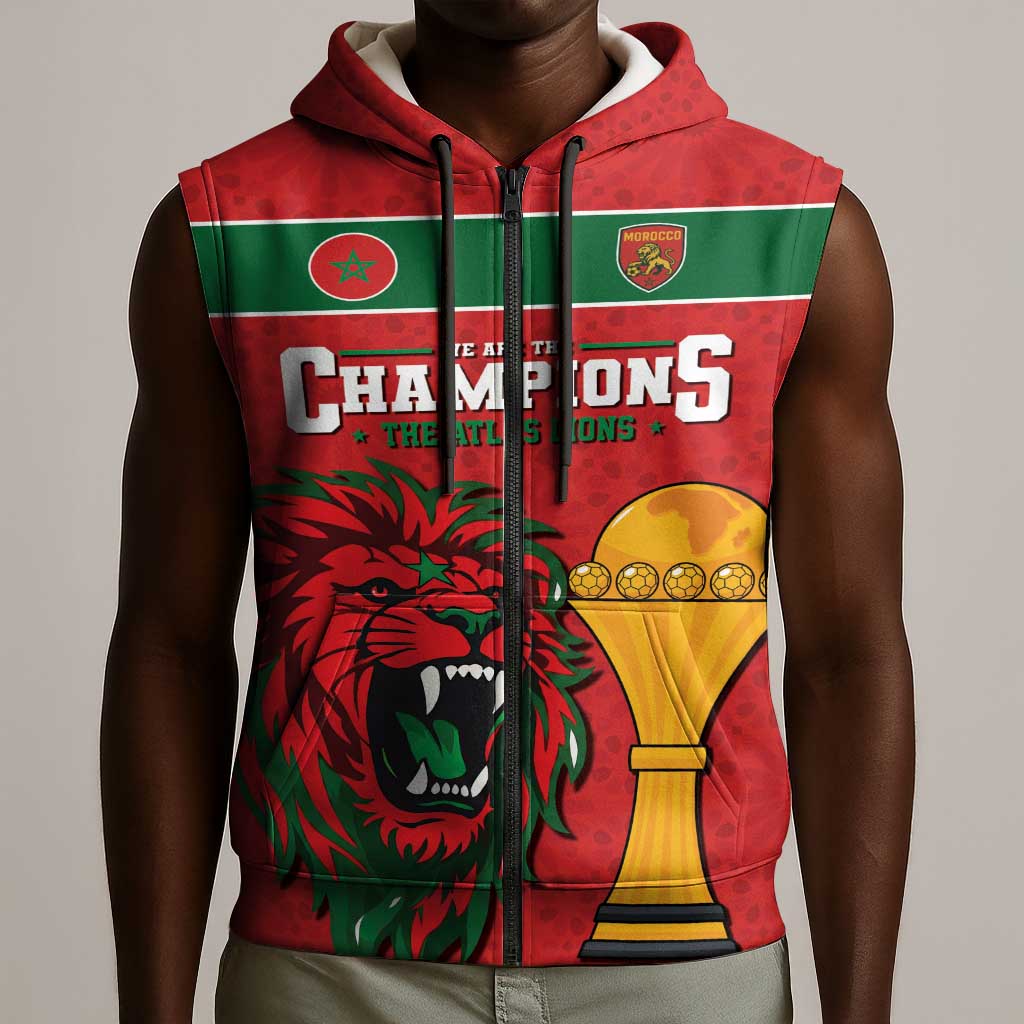 Morocco Champions Football Custom Sleeveless Zip Hoodie Atlas Lions Rise