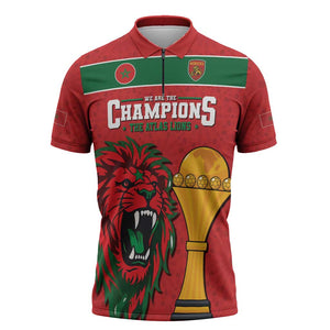 Morocco Champions Football Custom Zipper Polo Shirt Atlas Lions Rise