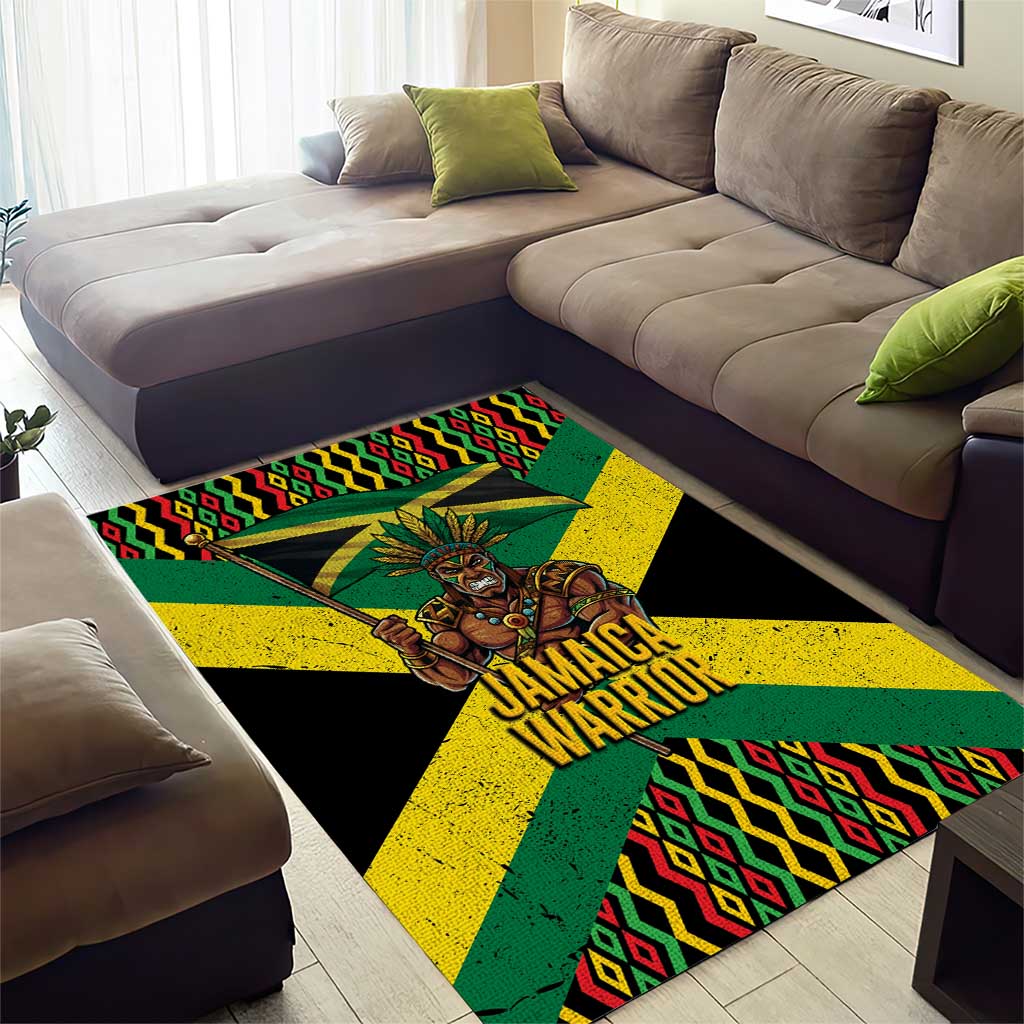 Black Jamaicans Warrior Spirit Area Rug Tribal Fighter in Reggae Colors - African Pride