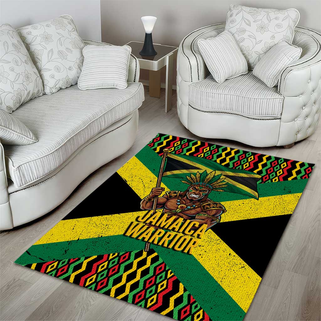 Black Jamaicans Warrior Spirit Area Rug Tribal Fighter in Reggae Colors - African Pride