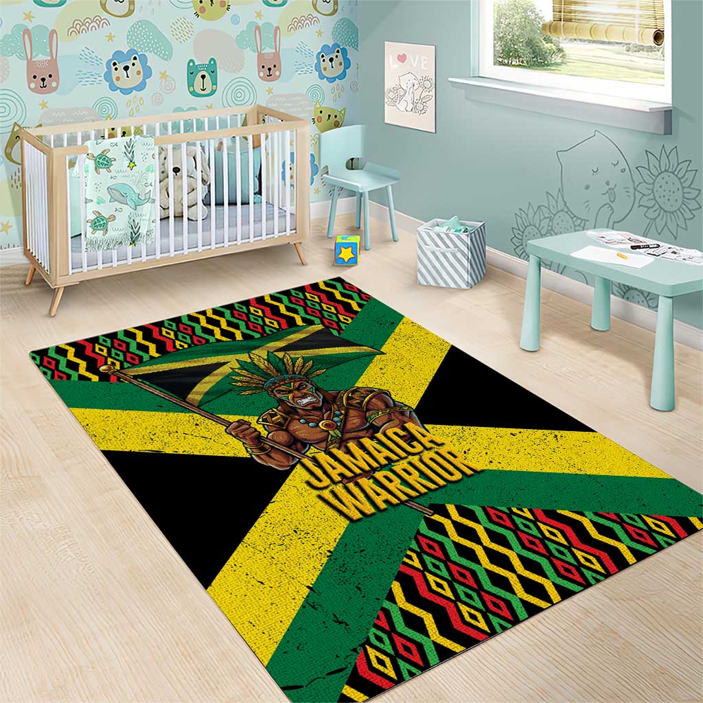 Black Jamaicans Warrior Spirit Area Rug Tribal Fighter in Reggae Colors - African Pride