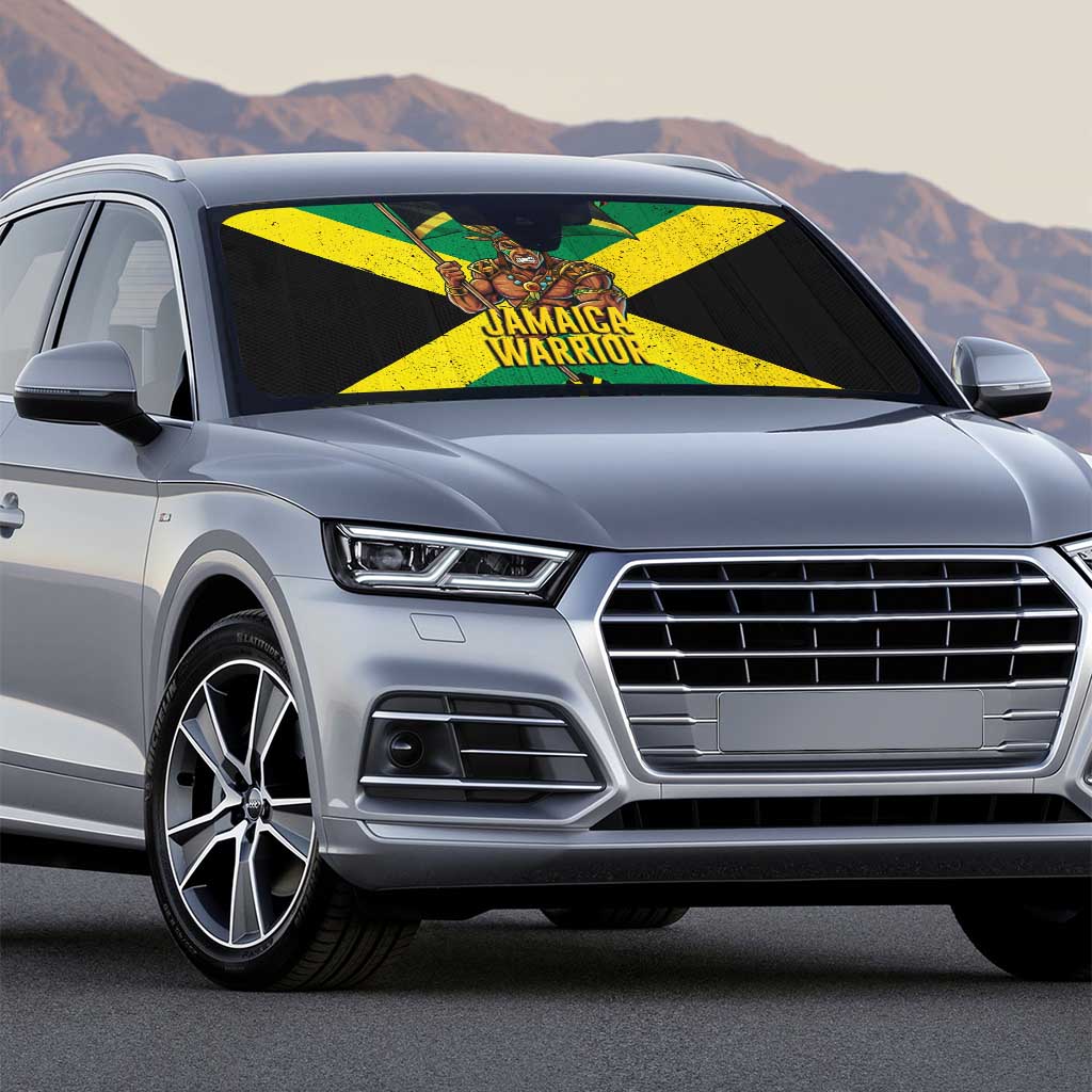 Black Jamaicans Warrior Spirit Auto Sun Shade Tribal Fighter in Reggae Colors