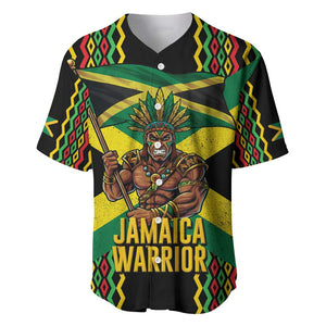 Black Jamaicans Warrior Spirit Baseball Jersey Tribal Fighter in Reggae Colors - African Pride