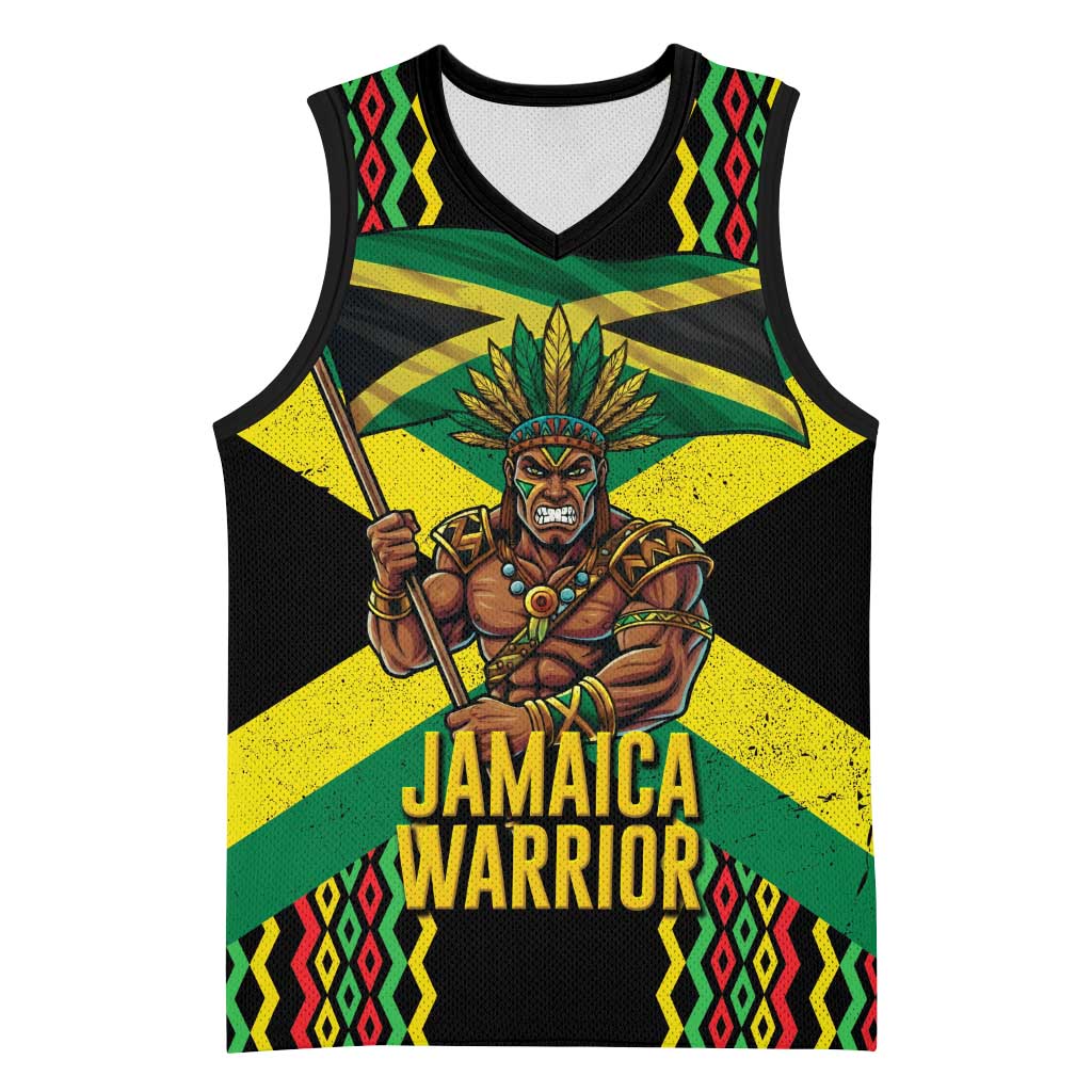 Black Jamaicans Warrior Spirit Basketball Jersey Tribal Fighter in Reggae Colors - African Pride