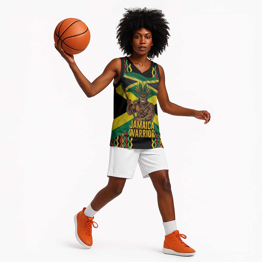 Black Jamaicans Warrior Spirit Basketball Jersey Tribal Fighter in Reggae Colors - African Pride
