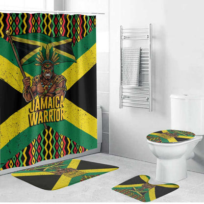 Black Jamaicans Warrior Spirit Bathroom Set Tribal Fighter in Reggae Colors