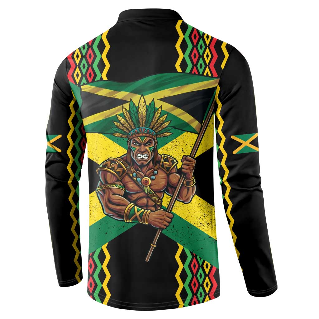 Black Jamaicans Warrior Spirit Button Sweatshirt Tribal Fighter in Reggae Colors