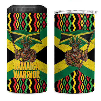 Black Jamaicans Warrior Spirit 4 in 1 Can Cooler Tumbler Tribal Fighter in Reggae Colors - African Pride