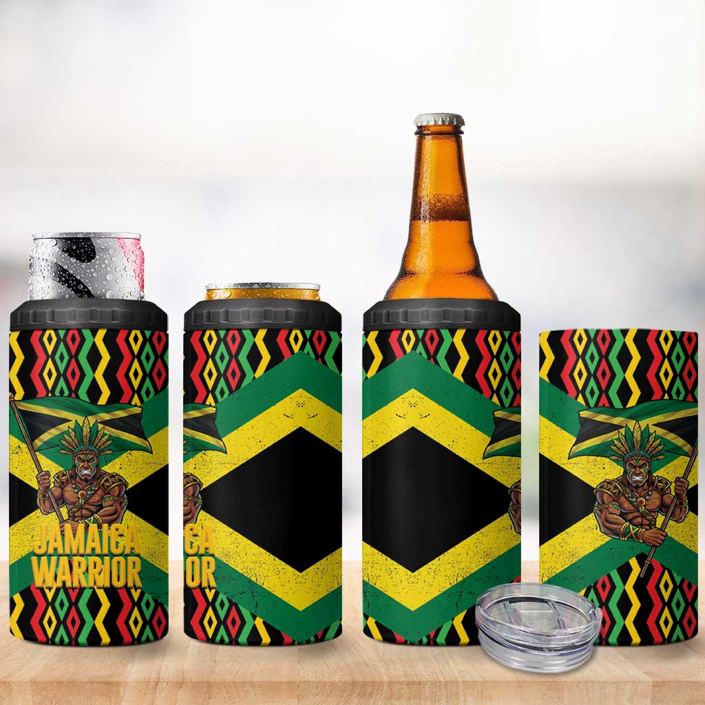 Black Jamaicans Warrior Spirit 4 in 1 Can Cooler Tumbler Tribal Fighter in Reggae Colors - African Pride