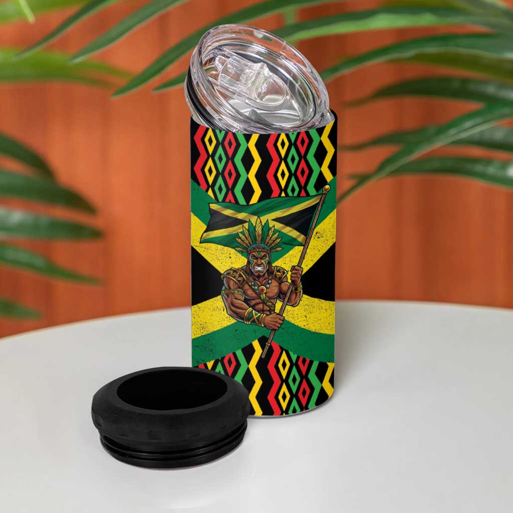 Black Jamaicans Warrior Spirit 4 in 1 Can Cooler Tumbler Tribal Fighter in Reggae Colors - African Pride