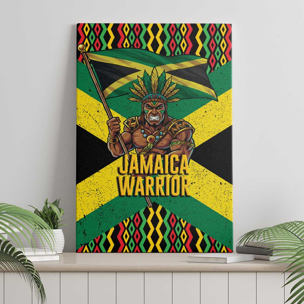 Black Jamaicans Warrior Spirit Canvas Wall Art Tribal Fighter in Reggae Colors - African Pride