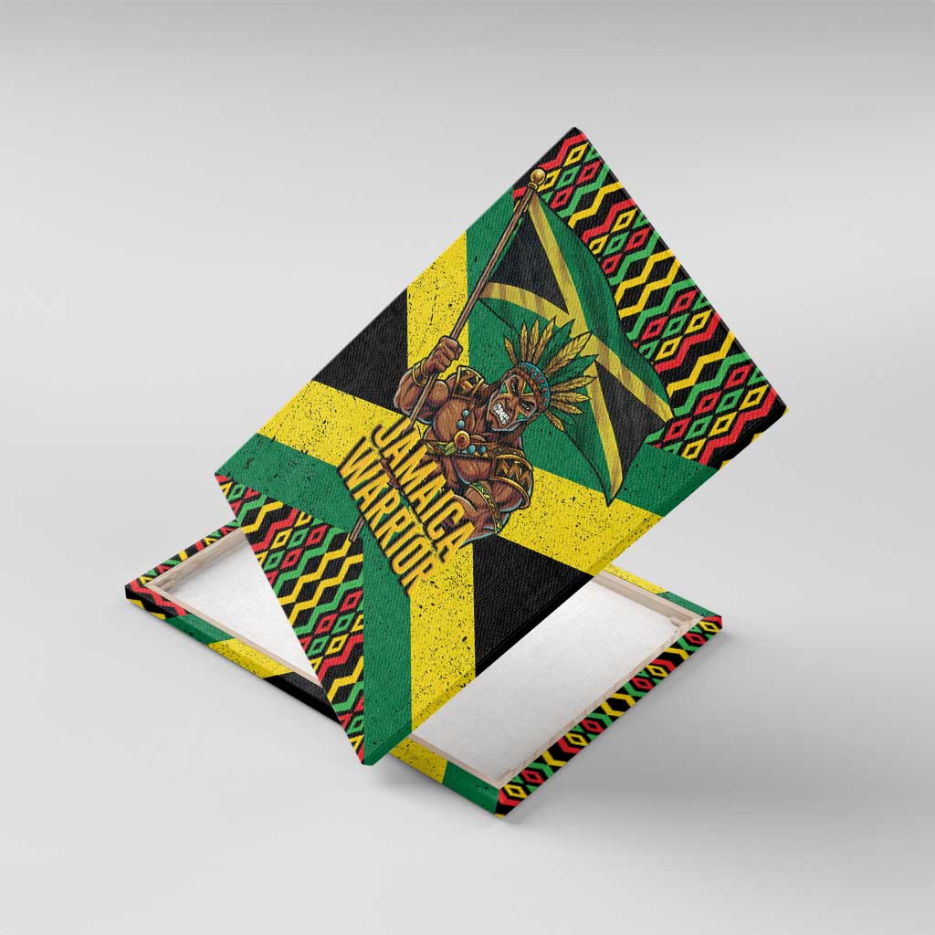 Black Jamaicans Warrior Spirit Canvas Wall Art Tribal Fighter in Reggae Colors - African Pride