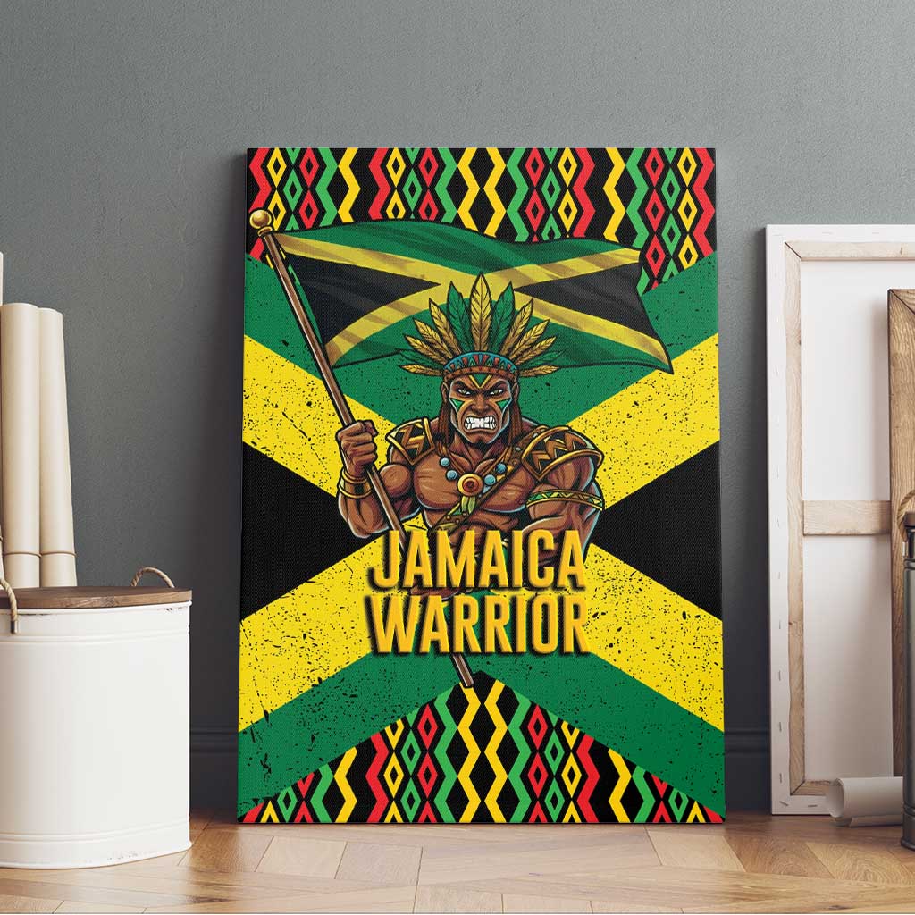 Black Jamaicans Warrior Spirit Canvas Wall Art Tribal Fighter in Reggae Colors - African Pride