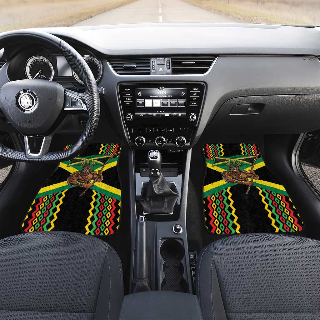 Black Jamaicans Warrior Spirit Car Mats Tribal Fighter in Reggae Colors - African Pride