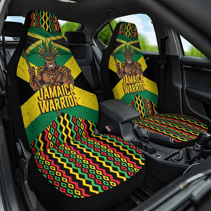 Black Jamaicans Warrior Spirit Car Seat Cover Tribal Fighter in Reggae Colors - African Pride