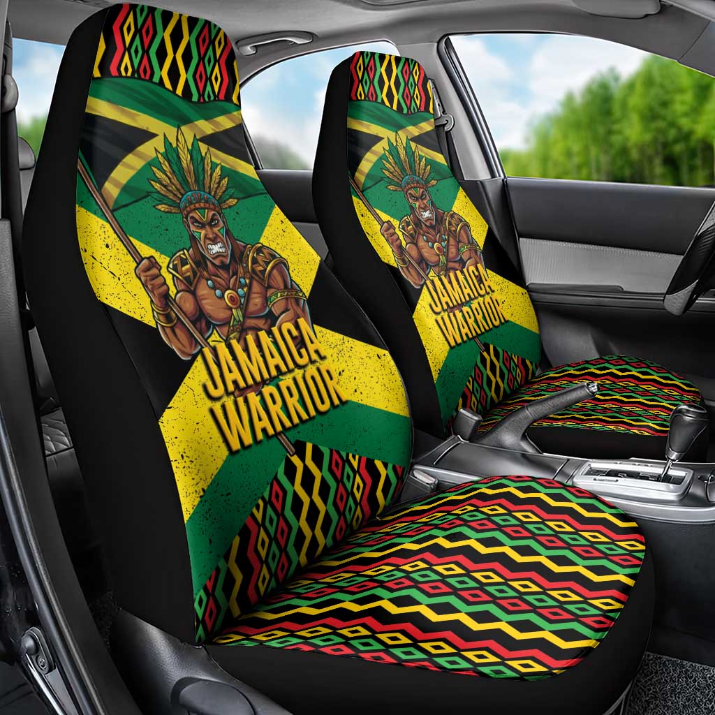 Black Jamaicans Warrior Spirit Car Seat Cover Tribal Fighter in Reggae Colors - African Pride