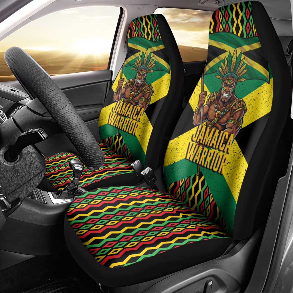 Black Jamaicans Warrior Spirit Car Seat Cover Tribal Fighter in Reggae Colors - African Pride
