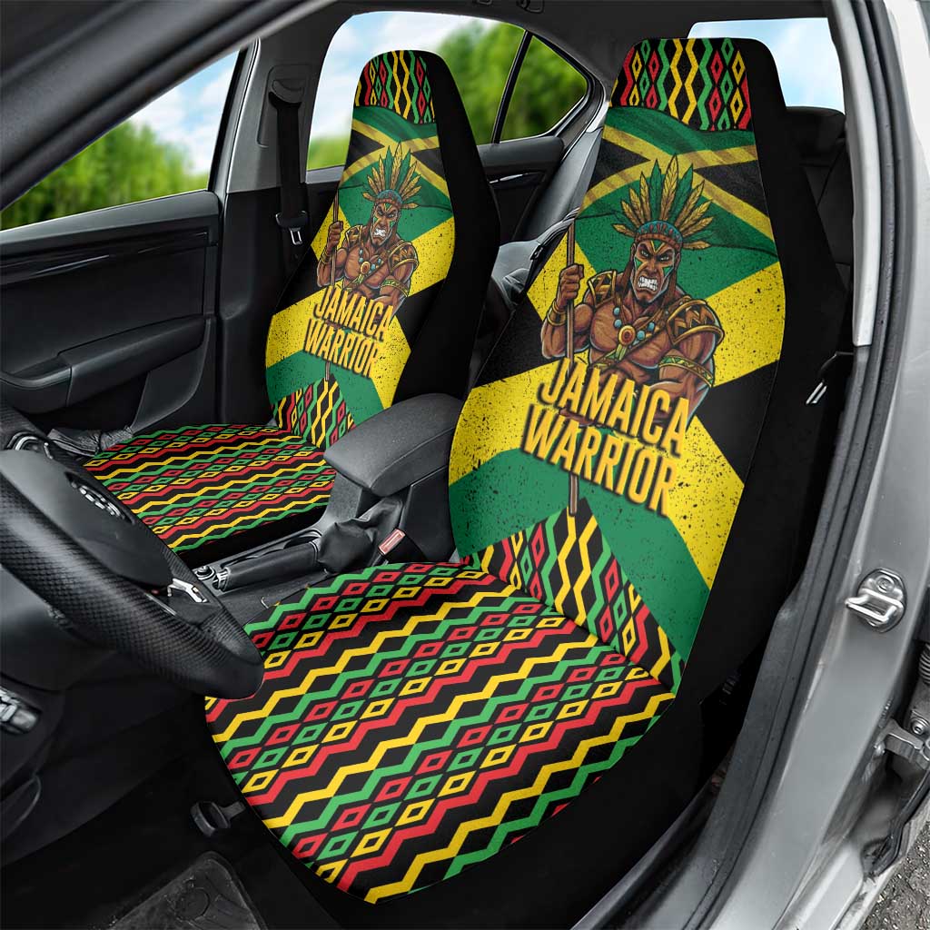 Black Jamaicans Warrior Spirit Car Seat Cover Tribal Fighter in Reggae Colors - African Pride