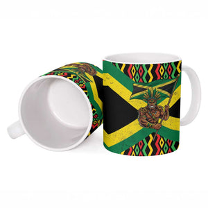 Black Jamaicans Warrior Spirit Ceramic Mug Tribal Fighter in Reggae Colors