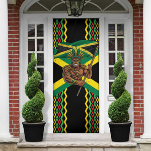 Black Jamaicans Warrior Spirit Door Cover Tribal Fighter in Reggae Colors