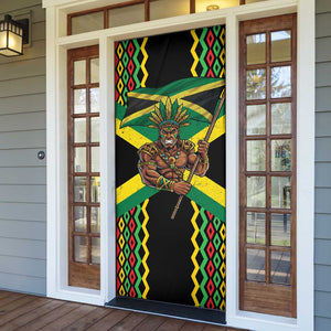 Black Jamaicans Warrior Spirit Door Cover Tribal Fighter in Reggae Colors