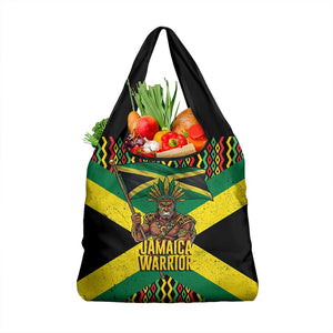 Black Jamaicans Warrior Spirit Grocery Bag Tribal Fighter in Reggae Colors - African Pride