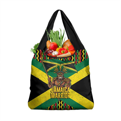 Black Jamaicans Warrior Spirit Grocery Bag Tribal Fighter in Reggae Colors - African Pride