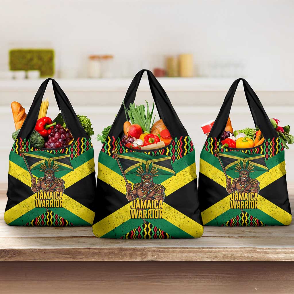 Black Jamaicans Warrior Spirit Grocery Bag Tribal Fighter in Reggae Colors - African Pride