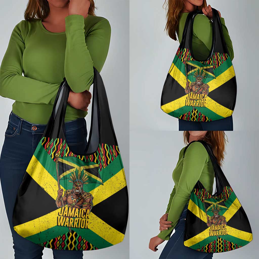 Black Jamaicans Warrior Spirit Grocery Bag Tribal Fighter in Reggae Colors - African Pride