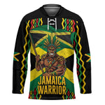 Black Jamaicans Warrior Spirit Hockey Jersey Tribal Fighter in Reggae Colors
