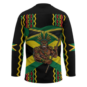 Black Jamaicans Warrior Spirit Hockey Jersey Tribal Fighter in Reggae Colors