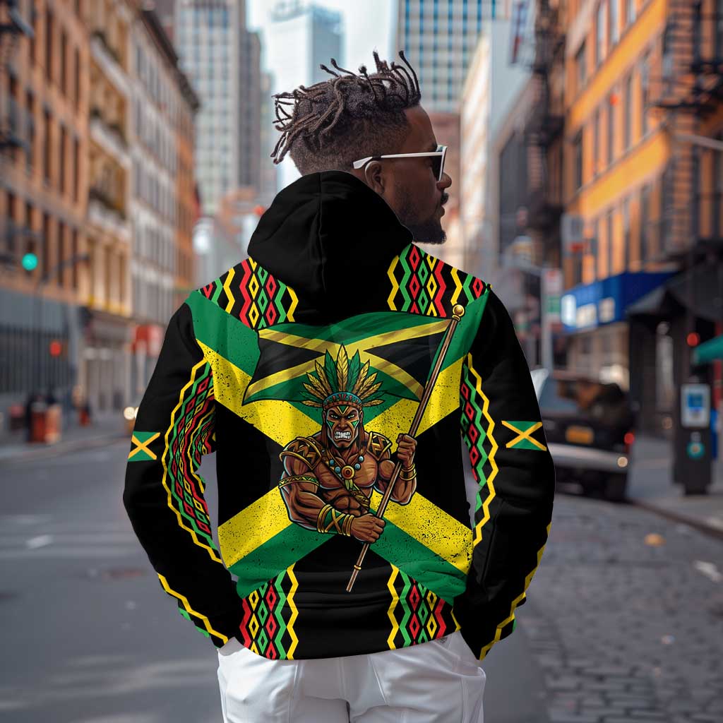 Black Jamaicans Warrior Spirit Hoodie Tribal Fighter in Reggae Colors - African Pride