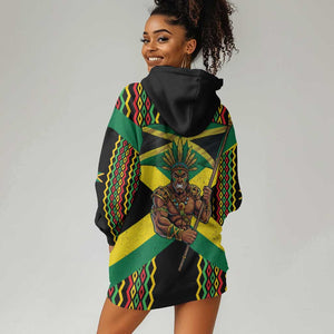 Black Jamaicans Warrior Spirit Hoodie Dress Tribal Fighter in Reggae Colors - African Pride