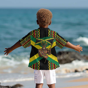 Black Jamaicans Warrior Spirit Kid Hawaiian Shirt Tribal Fighter in Reggae Colors - African Pride