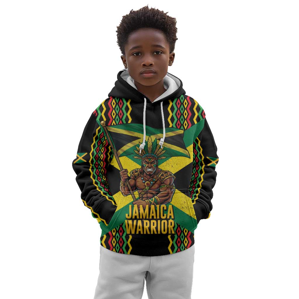 Black Jamaicans Warrior Spirit Kid Hoodie Tribal Fighter in Reggae Colors - African Pride