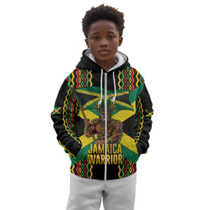 Black Jamaicans Warrior Spirit Kid Hoodie Tribal Fighter in Reggae Colors - African Pride