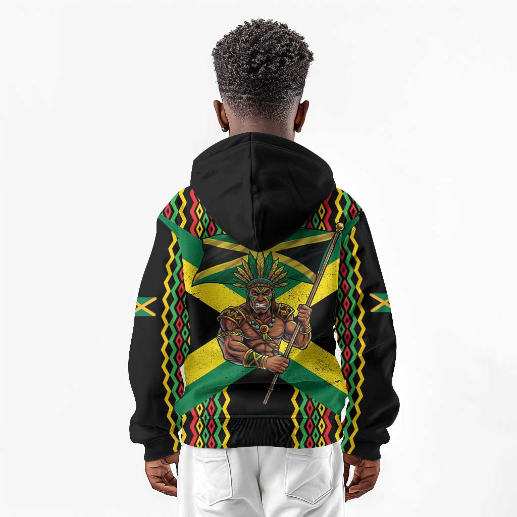 Black Jamaicans Warrior Spirit Kid Hoodie Tribal Fighter in Reggae Colors - African Pride